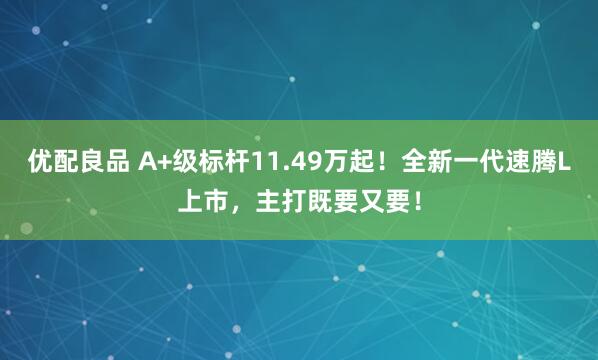 优配良品 A+级标杆11.49万起！全新一代速腾L上市，主打既要又要！